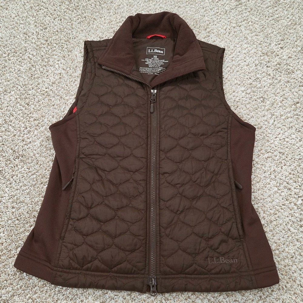 LL Bean Women's XS Quilted Vest‎ Chocolate Brown Thinsulate Full Zip